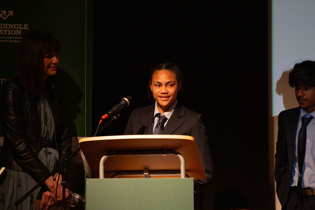 Simaima Nau, Auckland addresses guests at Graeme Dingle Foundation Excellence Awards 2020